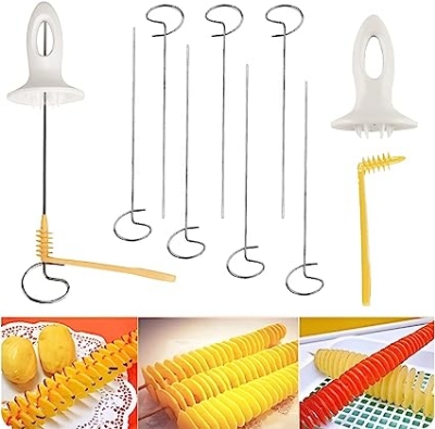 Picture of Spiral Chips Potato Cutter Set Stainless Steel Potato Twister Spiral Chips Potato Spiral Cutter with Handle & Spiral Cutter Sticks Potato Twister for Potato Tower