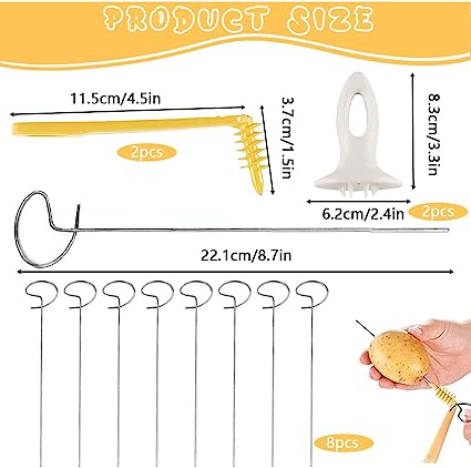 Picture of Spiral Chips Potato Cutter Set Stainless Steel Potato Twister Spiral Chips Potato Spiral Cutter with Handle & Spiral Cutter Sticks Potato Twister for Potato Tower