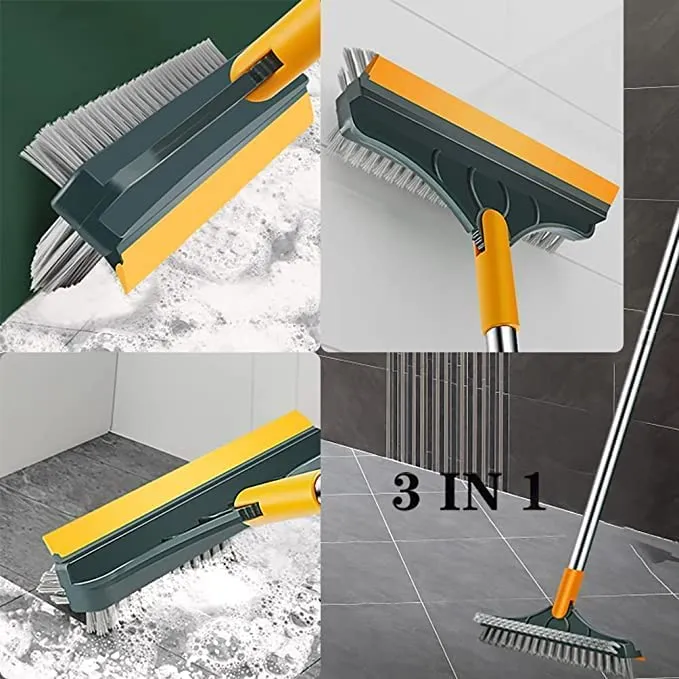 Picture of 3 in 1 Tiles cleaning brush with long handle and wipers,180° rotating for bathroom floor cleaning