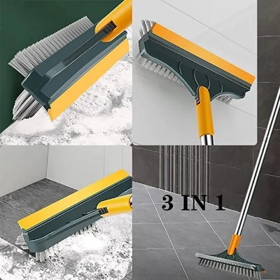 Picture of 3 in 1 Tiles cleaning brush with long handle and wipers,180° rotating for bathroom floor cleaning