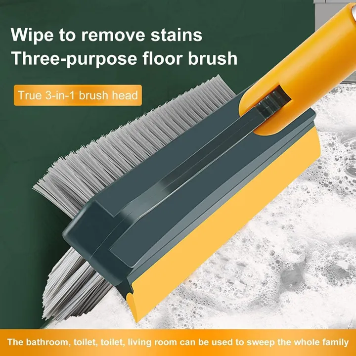 Picture of 3 in 1 Tiles cleaning brush with long handle and wipers,180° rotating for bathroom floor cleaning