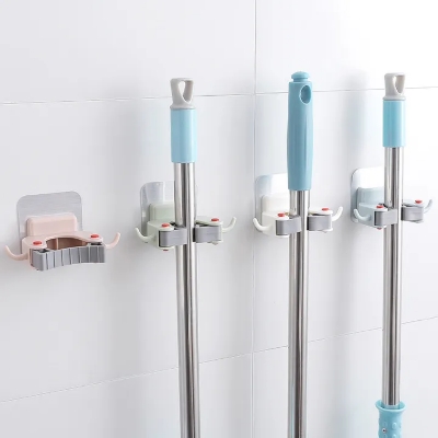 Picture of Wall Mounted Stick Holder Mop Organizer Holder - Brush Broom Hanger - Storage Rack Kitchen Clip - Seamless Mop Hook