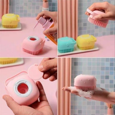 Picture of Silicone soft bath brush with soap dispenser for pet