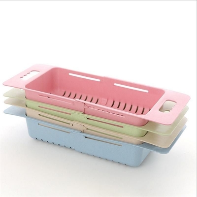 Picture of Adjustable Dish Drainer Sink Drain Basket Washing Vegetable Fruit Plastic Drying Rack Kitchen Access