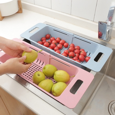 Picture of Adjustable Dish Drainer Sink Drain Basket Washing Vegetable Fruit Plastic Drying Rack Kitchen Access