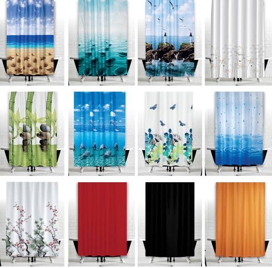 Picture of Waterproof Shower Curtain With 12 Rings For Bathroom - Multicolor & Multi Desing