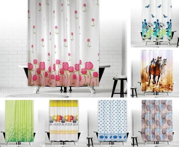 Picture of Waterproof Shower Curtain With 12 Rings For Bathroom - Multicolor & Multi Desing