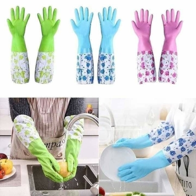 Picture of PVC Kitchen Gloves 2Pcs, Silicone Dish Washing Kitchen Hand Gloves, Half Hand Kitchen Gloves