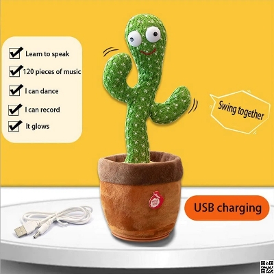 Picture of Rechargeable Dancing Cactus Toy Song Singing, Talking, Record & Repeating What You say Electric Cactus