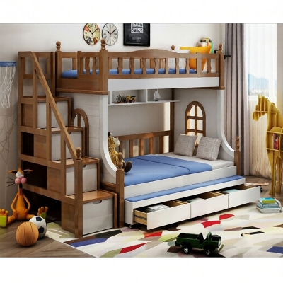 Picture of Wooden White Bunk Bed, Without Cabinet - Mattress BB012