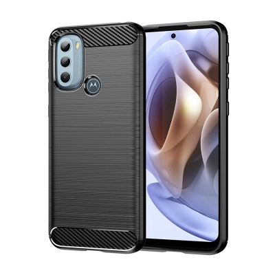 Picture of Motorola G31 Carbon Fiber High Quality Soft Mobile Back Cover (BLACK) for Moto G31 - Rugged Protection for Moto G31 - Premium Safety for Moto G31