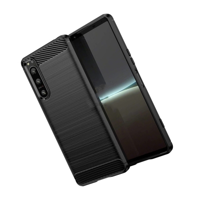 Picture of For Sony Xperia 5 Silicone Back Cover With Carbon Fiber Texture (Back Case Cover For Smartphone)