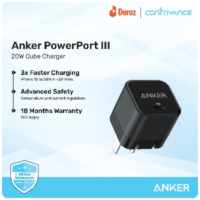 Picture of Anker PowerPort III 20W Cube Fast Charger For Iphone & Others (Cable Not Included)