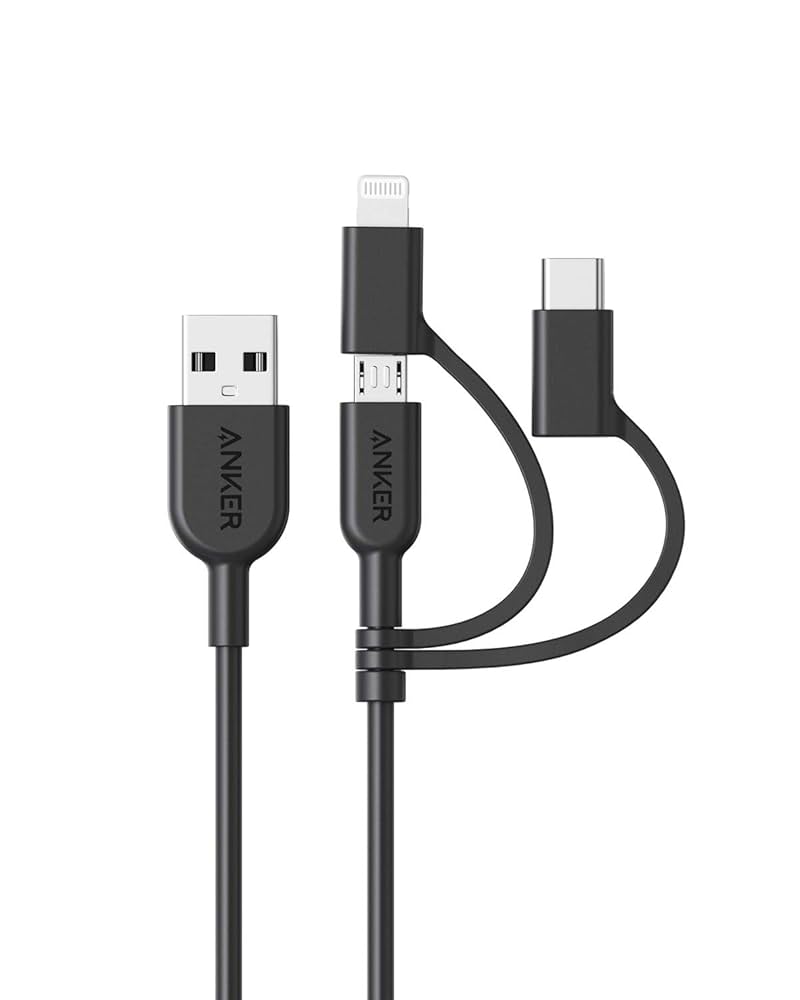 Picture of Anker Powerline II 3-in-1 Fast Charging Cable With USB-A to Lightning/USB-C/Micro USB (3ft)
