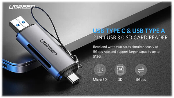 Picture of UGREEN 50706 USB-C/USB-A Card Reader (Silver) CM185