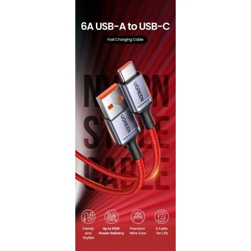Picture of UGREEN 20527 USB 2.0 to Type-C 6A Aluminium Alloy Cable (1m, Red)
