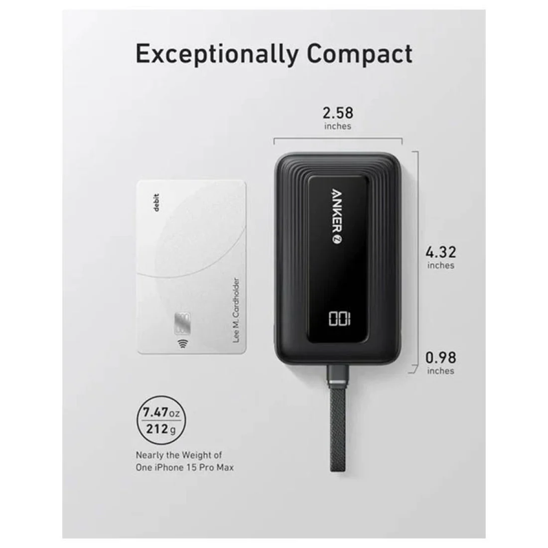 Picture of Anker Zolo Magnetic Power Bank 10K,30W,Built-in USB-C Cable (Black)