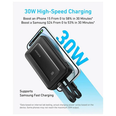 Picture of Anker Zolo Magnetic Power Bank 10K,30W,Built-in USB-C Cable (Black)