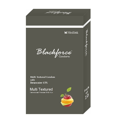 Picture of Blackforce Multi Textured Extra Time Sensation Pleasure Mix Fruit Flavoured Ribbed & Dotted Condom - 10Pcs Pack