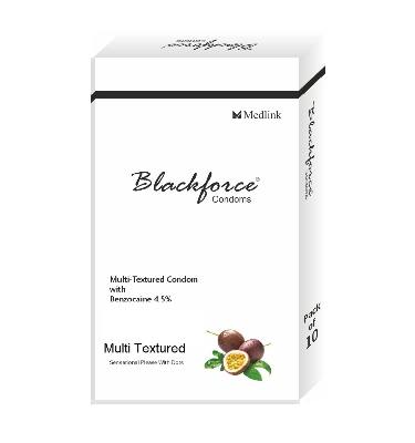 Picture of Blackforce Multi Textured Extra Time Sensation Pleasure Passion Fruit Flavoured Ribbed & Dotted Condom - 10Pcs Pack