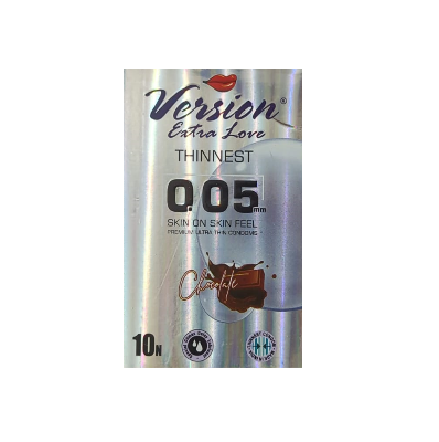 Picture of Version Extra Love Thinnest 005 Skin On Skin Feel Premium Ultra Thin Climax Delay Condom (Chocolate) - 10Pcs Pack
