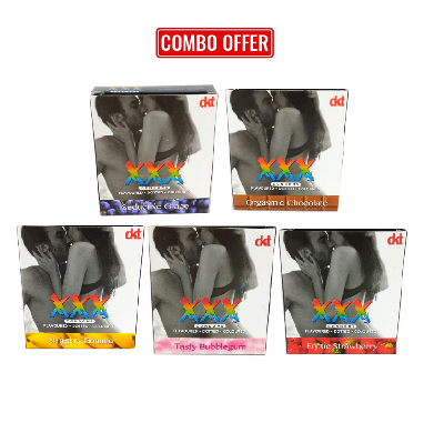 Picture of XXX Condom (Combo Pack) Banana, Chocolate, Bubblegum , Strawberry, Grapes Flavored Extra Dotted Condom - 3x5 = 15pcs Pack