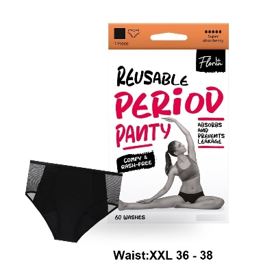 Picture of Floren Reusable Period Panty For Women| Leakproof Period Panty | Wide Coverage | Stain free Period Panty | No Need Pads | Washable upto 60 times | (Black) (XXL Size 36-38)