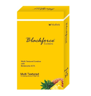 Picture of Blackforce Multi Textured Extra Time Sensation Pleasure Pinapple Flavoured Ribbed & Dotted Condom - 10Pcs Pack