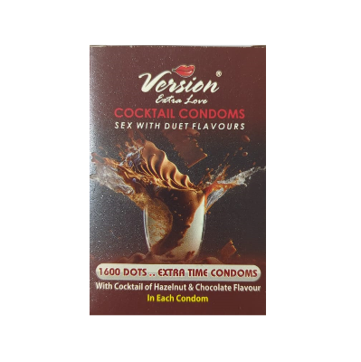 Picture of Version Extra Love Cocktail 1600 Dots Extra Time (Hazelnut & Chocolate Flavoured ) Condom - 6Pcs Pack