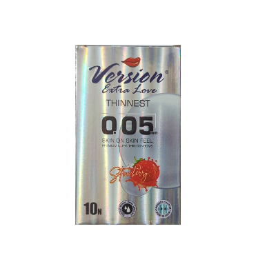 Picture of Version Extra Love Thinnest 005 Skin On Skin Feel Premium Ultra Thin Climax Delay Condom (Strawberry) - 10Pcs Pack
