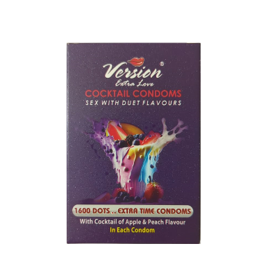 Picture of Version Extra Love Cocktail 1600 Dots Extra Time (Apple & Peach Flavoured ) Condom - 6Pcs Pack