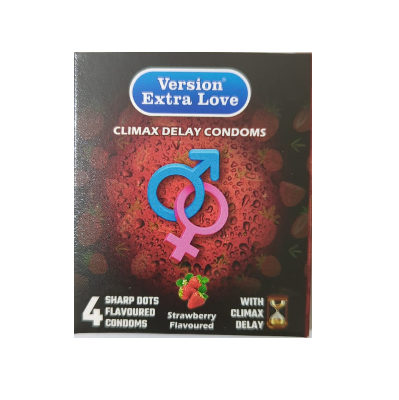 Picture of Version Extra Love Climax Delay Sharp Dots (Strawberry Flavoured ) Condom - 4Pcs Pack