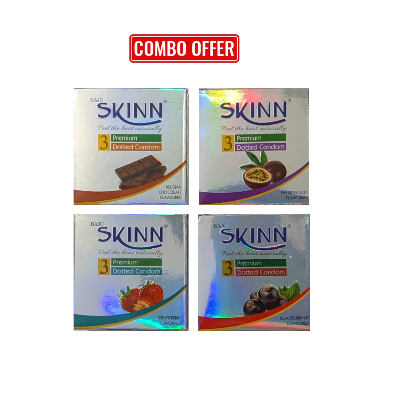 Picture of Skinn (Combo Pack) Belgian Chocolate, BlackCurrant, Passion Fruit, Strawberry Flavoured Premium Dotted Condom - 3x4 = 12Pcs Pack