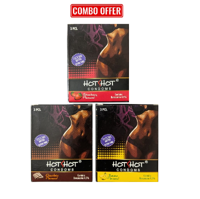 Picture of HotShot Chocolate ,Strawberry , Banana Extra Time 1600+ Dotted Condom (Combo Pack) 3x3 = 9Pcs Pack(India)