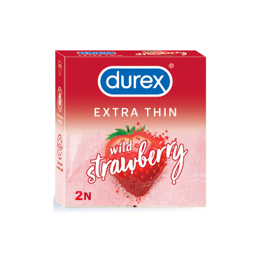 Picture of Durex Extra Thin Wild Strawberry Flavoured Condom - 2Pcs Pack(India)