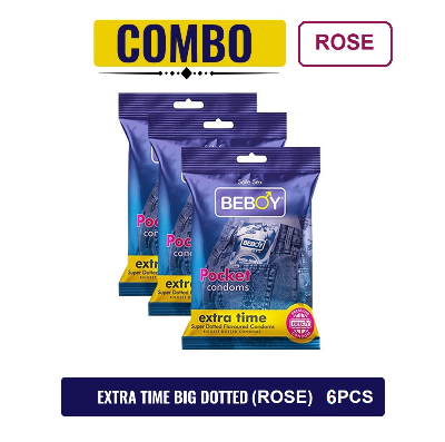 Picture of Beboy Extra Time Super Big Dotted Condom (Rose Flavoured) Pouch Pack (Combo) 2x3 - 6Pcs(India)