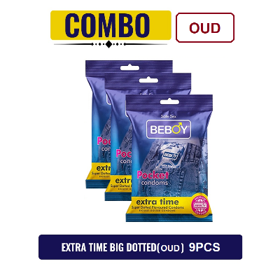 Picture of Beboy Extra Time Super Big Dotted Condom (Oud Flavoured) Pouch Pack (Combo) 3x3 - 9Pcs(India)