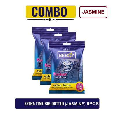 Picture of Beboy Extra Time Super Big Dotted Condom (Jasmine Flavoured) Pouch Pack (Combo) 3x3 - 9Pcs(India)