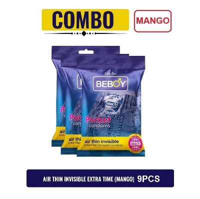 Picture of Beboy Extra Time Air Thin Invisible Condom (Merigold Flavour) Pouch Pack (Combo) 3x3 - 9Pcs (India)