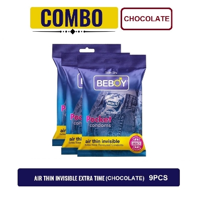 Picture of Beboy Extra Time Air Thin Invisible Condom (Chocolate Flavour) Pouch Pack (Combo) 3x3 - 9Pcs (India)