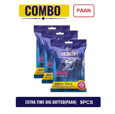 Picture of Beboy Extra Time Super Big Dotted Condom (Paan Flavoured) Pouch Pack (Combo) 3x3 = 9Pcs(India)