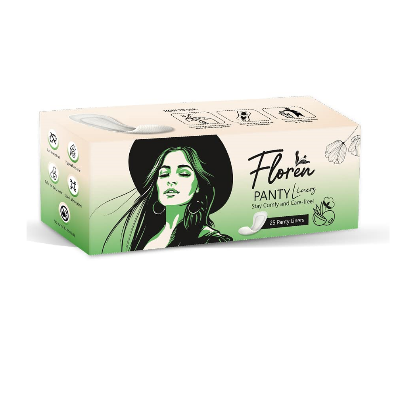 Picture of Floren Panty Liners For Women | Curvy Design for Extra Comfort | Cottony-Soft Surface with 185mm Wide Optimal Coverage (25Pcs Liners)