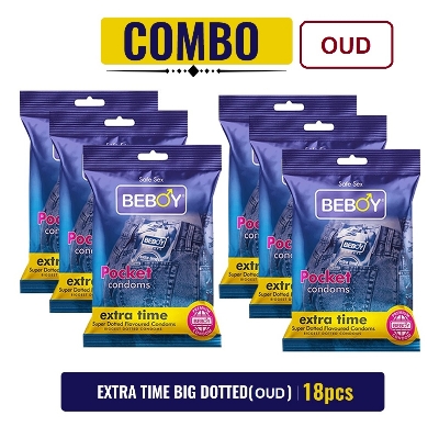 Picture of Beboy Extra Time Super Big Dotted Condom (Oud Flavoured) Pouch Pack (Combo) 3x6 - 18Pcs(India)