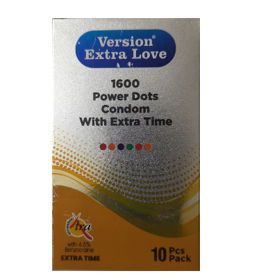 Picture of Version Extra Love 1600 Dots Extra Time Condom ( Mango) - 10Pcs Pack
