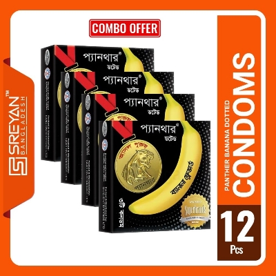 Picture of Panther Condom Combo Banana Dotted Condom - 3x4 = 12Pcs Pack