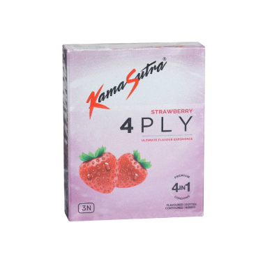 Picture of KamaSutra 4 Ply Strawberry Flavoured Dotted Contoured Ribbed Condom - 3Pcs Pack(India)