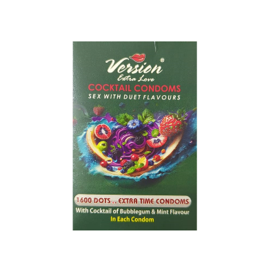 Picture of Version Extra Love Cocktail 1600 Dots Extra Time ( Bubblegum & Mint Flavoured ) Condom - 6Pcs Pack