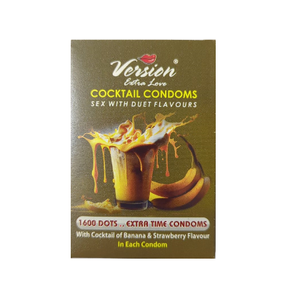 Picture of Version Extra Love Cocktail 1600 Dots Extra Time ( Banana & Strawberry Flavoured ) Condom - 6Pcs Pack
