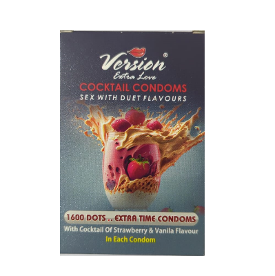 Picture of Version Extra Love Cocktail 1600 Dots Extra Time (Strawberry & Vanila Flavoured ) Condom - 6Pcs Pack