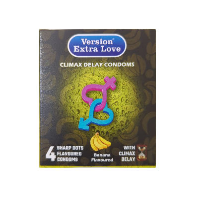 Picture of Version Extra Love Climax Delay Sharp Dots (Banana Flavoured ) Condom - 4Pcs Pack
